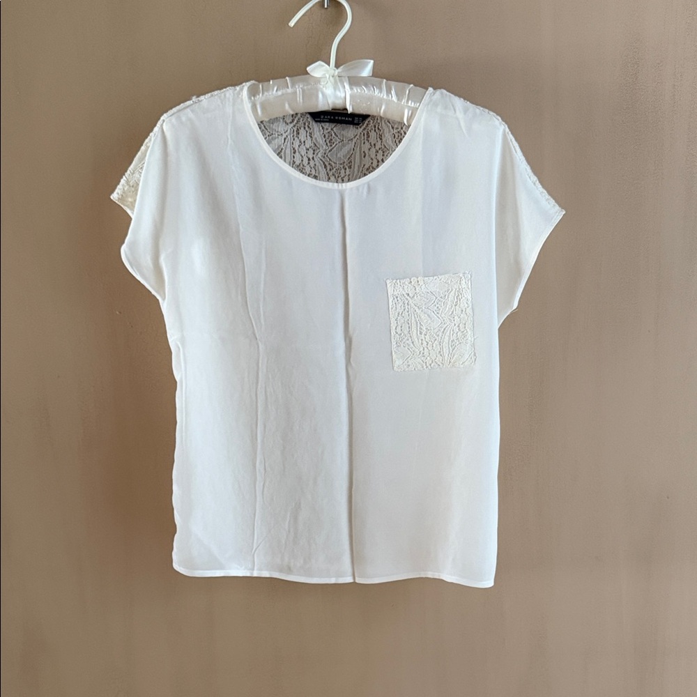 Zara Woman’s White Lace Accent Blouse